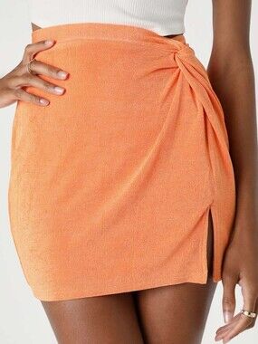 Lulus Commotion Maker Orange Twist-Front High-Waisted Mini Skirt